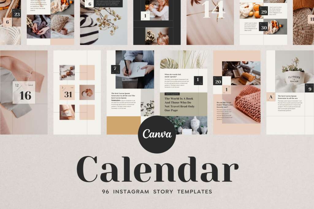 Instagram 96 Advent Calendar Story Templates Canva - Editable Minimum Social Media Pinterest Branding Creator Pack - Countdown Journal Diary