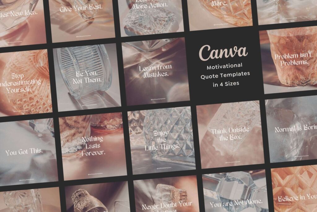 288 Instagram & Pinterest Template Canva Post Story Glass - Social Media Motivational Quote Pack