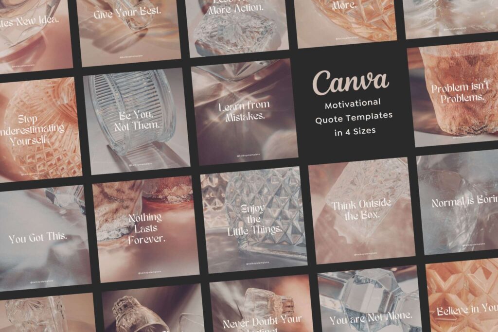 288 Instagram & Pinterest Template Canva Post Story Glass - Social Media Motivational Quote Pack
