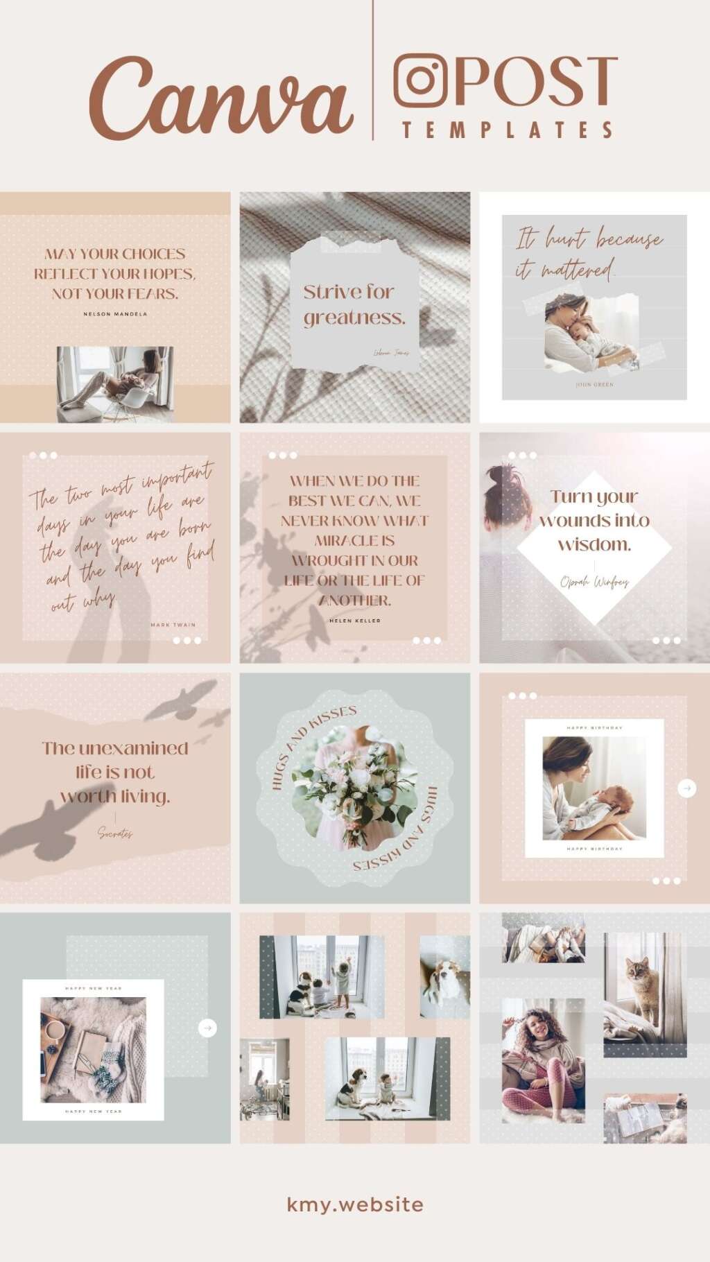 100 Instagram Templates Canva Post Dot- Editable Pink Beige Social ...