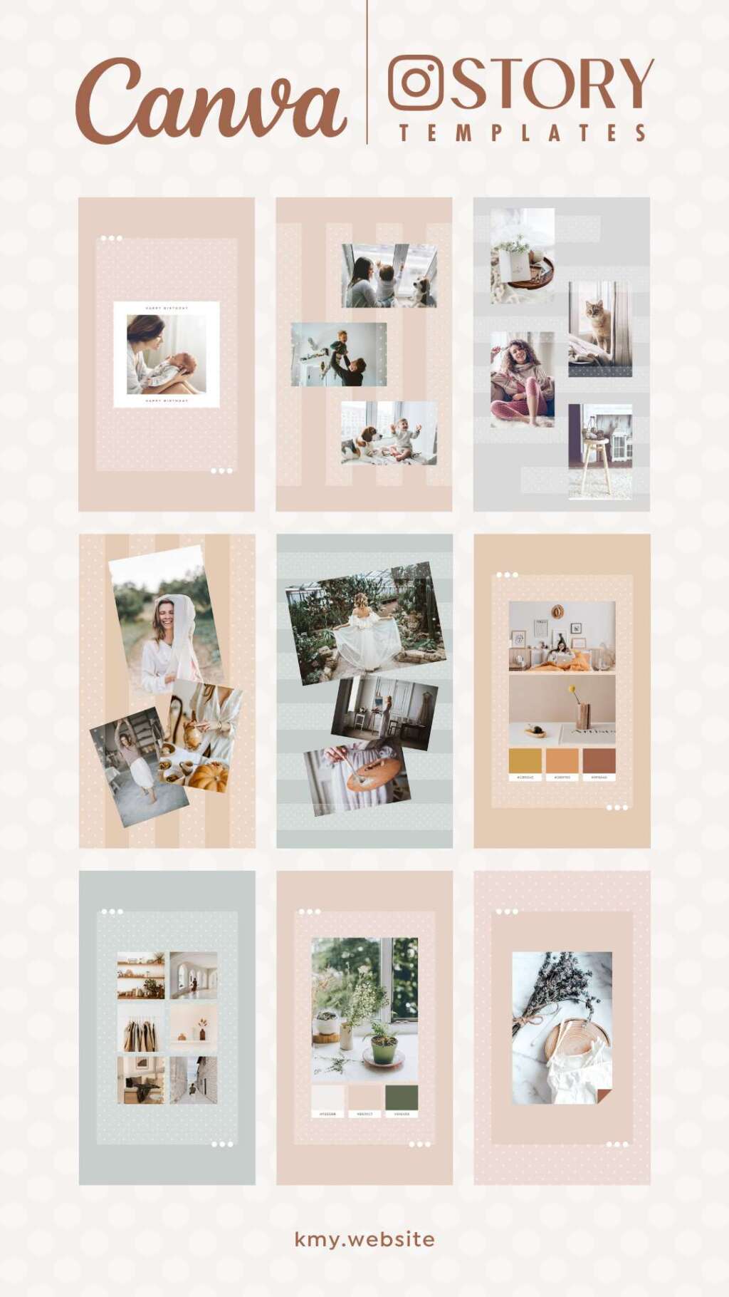 Instagram Story Templates Canva Dot – Editable Pink Beige Social Media ...