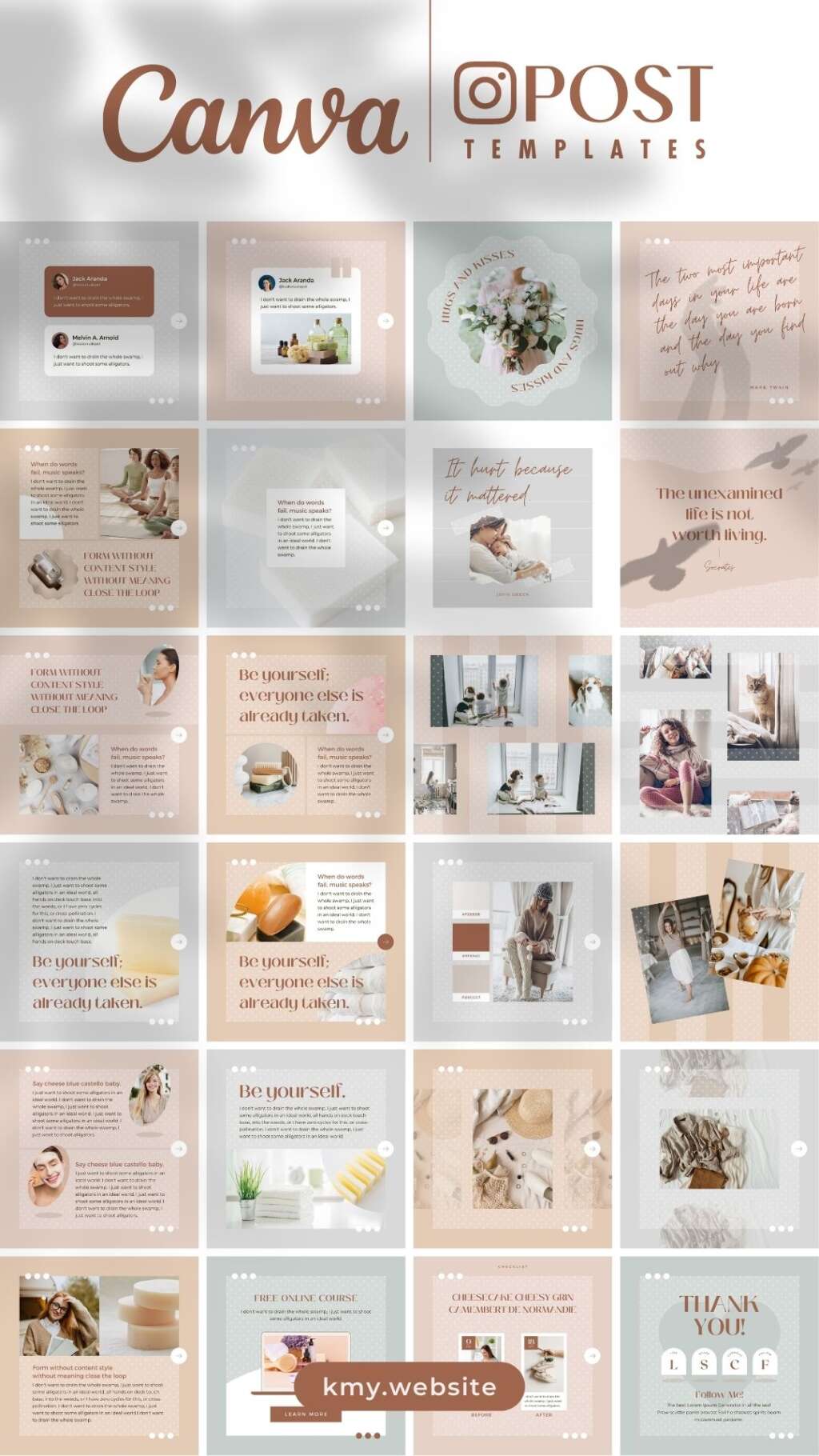 100 Instagram Templates Canva Post Dot- Editable Pink Beige Social ...