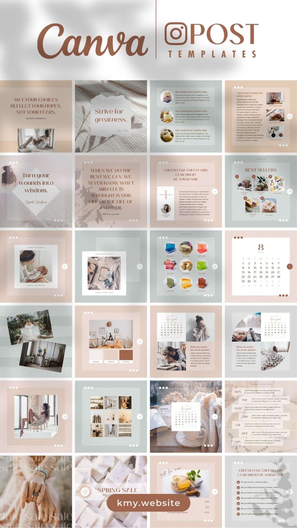100 Instagram Templates Canva Post Dot- Editable Pink Beige Social ...