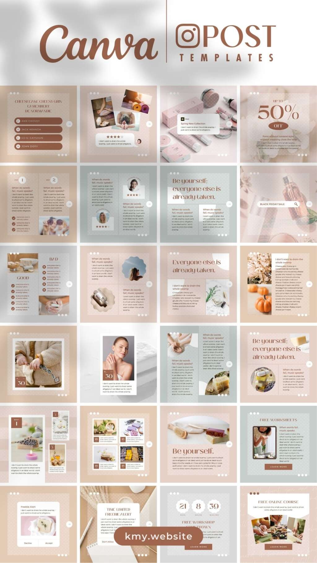 100 Instagram Templates Canva Post Dot- Editable Pink Beige Social ...