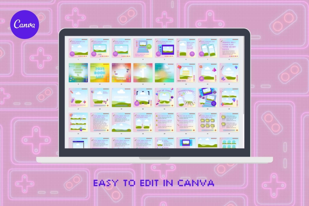 Instagram Template Canva Post Game - Retro Summer Fun Cute Photo Frame Social Media