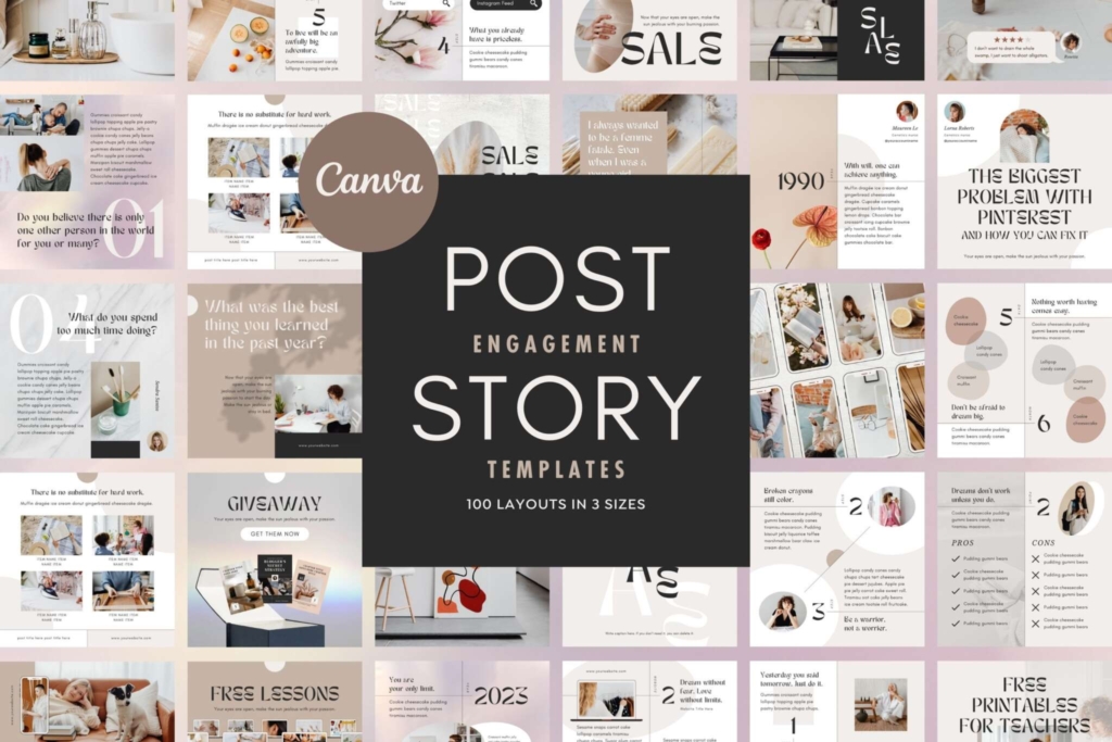 300 Instagram Template Canva Post Story Luxe - Carousel Animated Social Media Cover Pack - Quotes, Notification, CTA