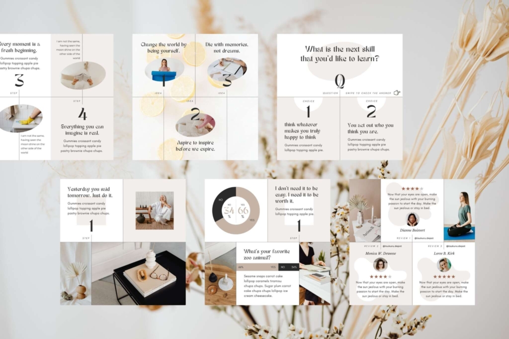 300 Instagram Template Canva Post Story Luxe - Carousel Animated Social Media Cover Pack - Quotes, Notification, CTA