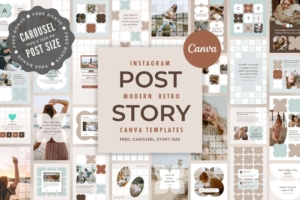 Instagram Template Canva Post Story Mint - Reel Cover Carousel Animated Social Media Pack - Quotes, Notification, CTA