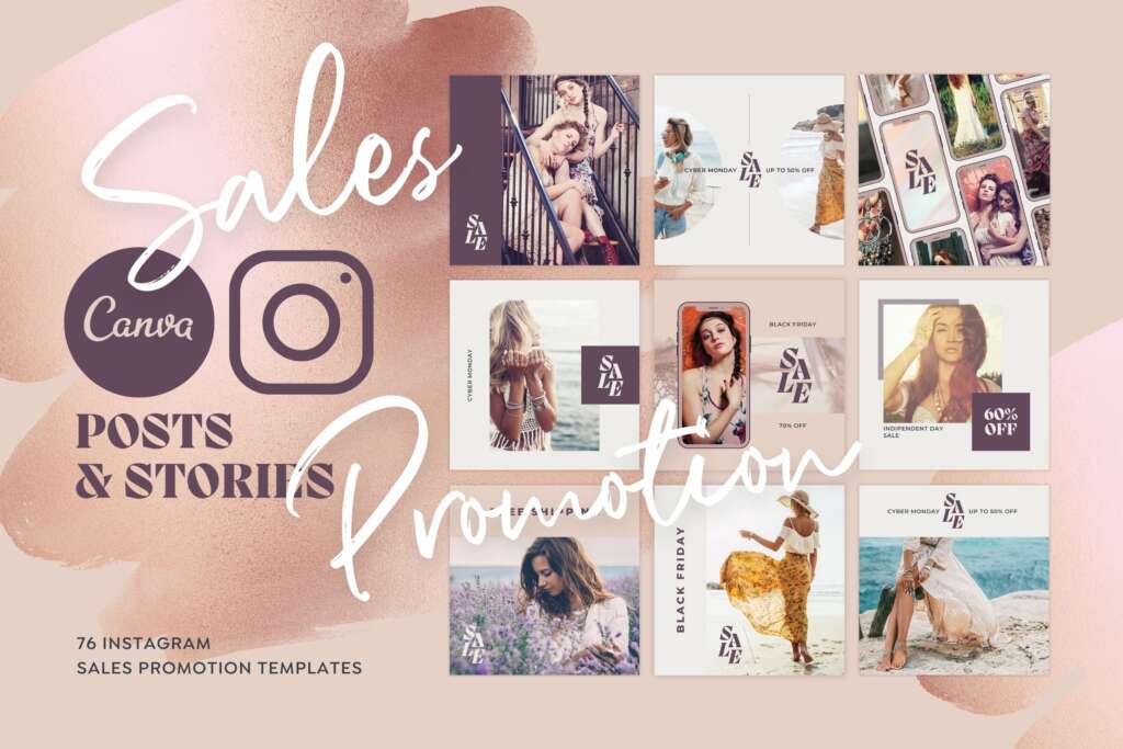Instagram Template Canva Post Story Portrait - Elegant Minimum Boho Sales Promotion Social Media IG Pack