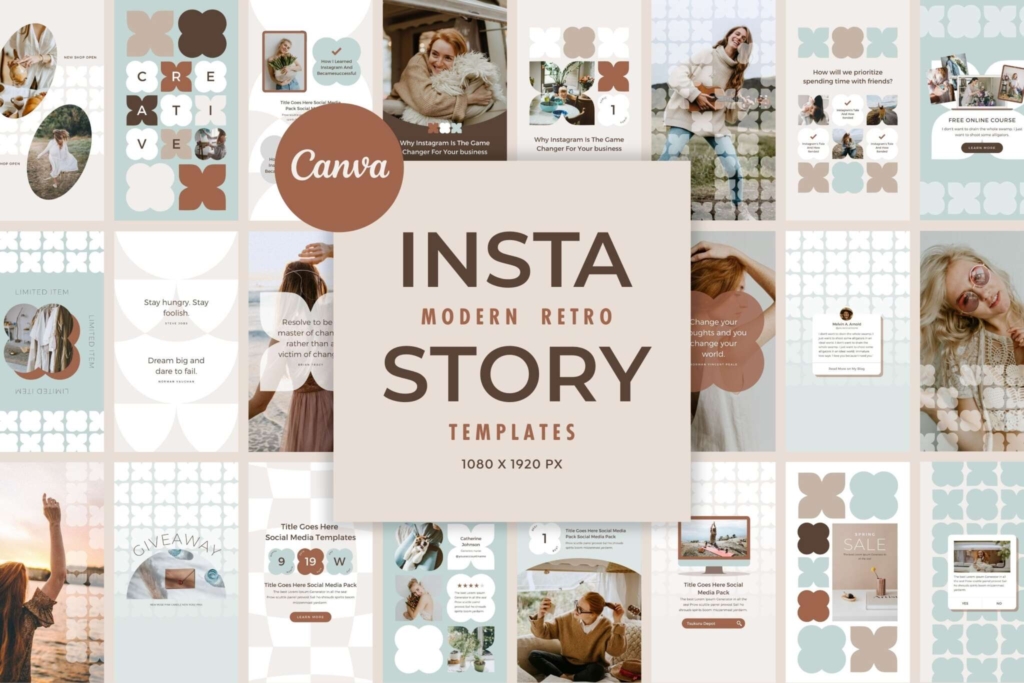 Instagram Template Canva Story Mint - Modern Retro Social Media Branding Animated Pack - Quotes, Notification, CTA