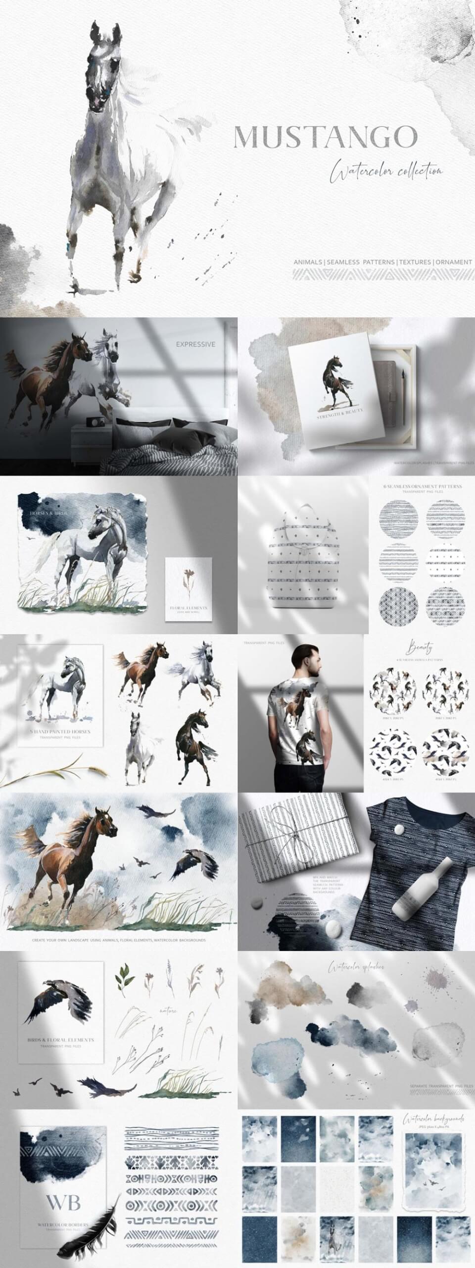 MUSTANGO WATERCOLOR WILD ANIMALS COLLECTION