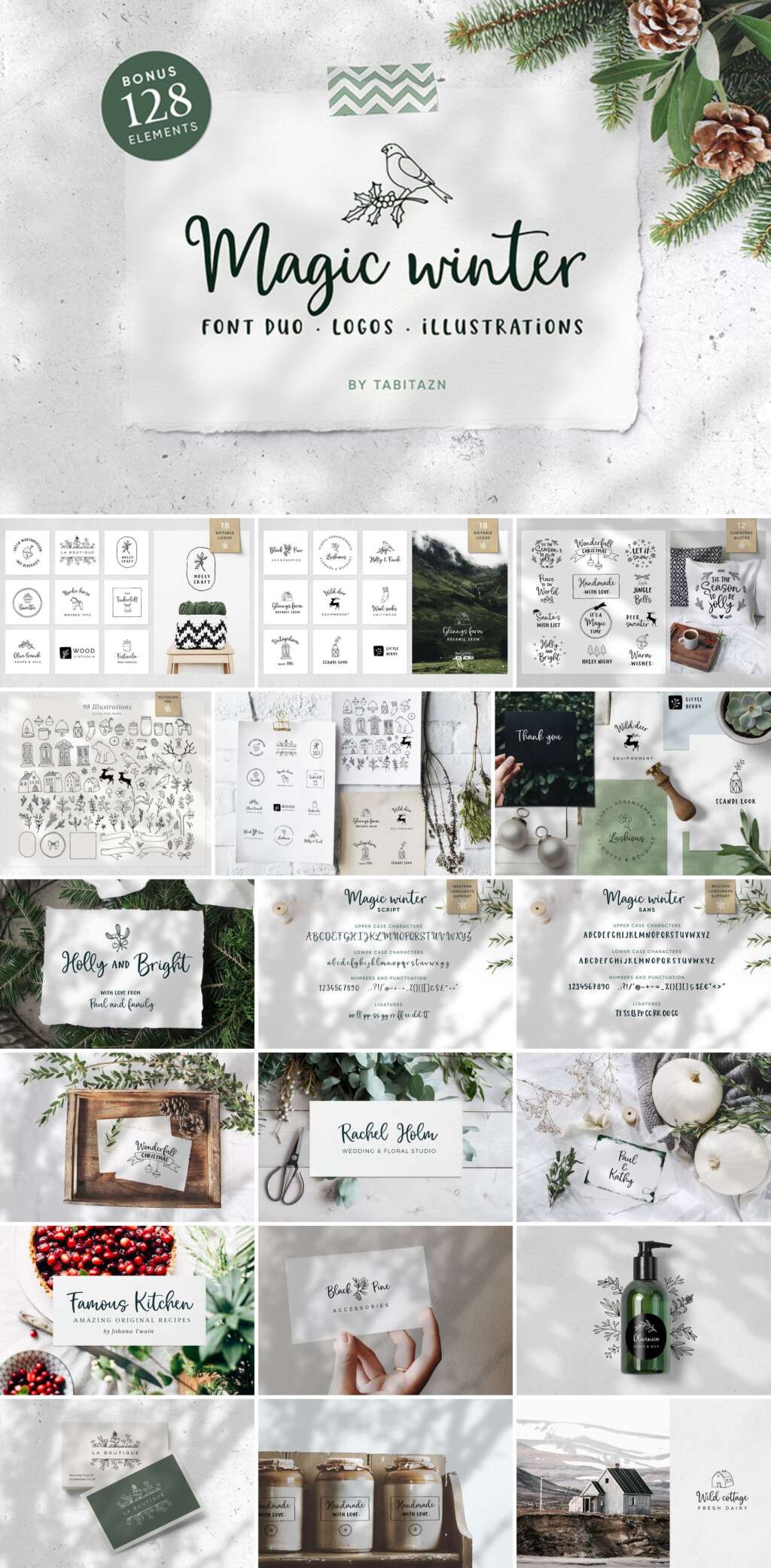 Magic Winter Script Font Duo & Logos