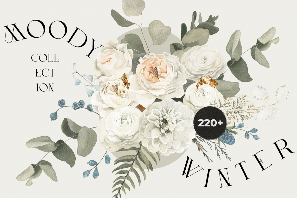 Moody Winter Floral Watercolor Collection
