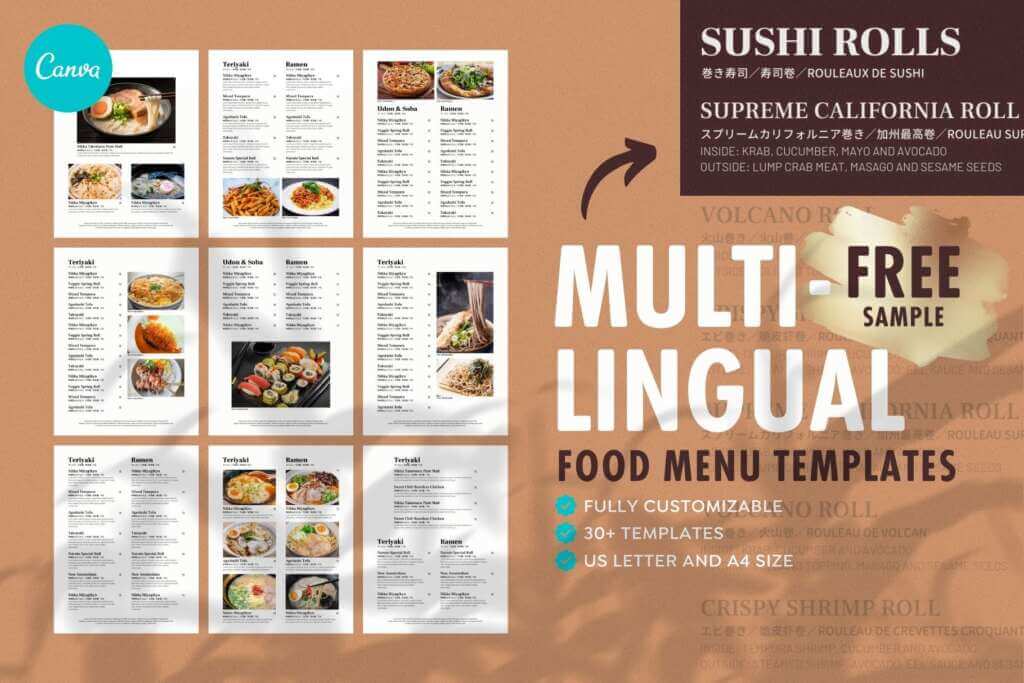 Multilingual Food Menu Templates Free Sample