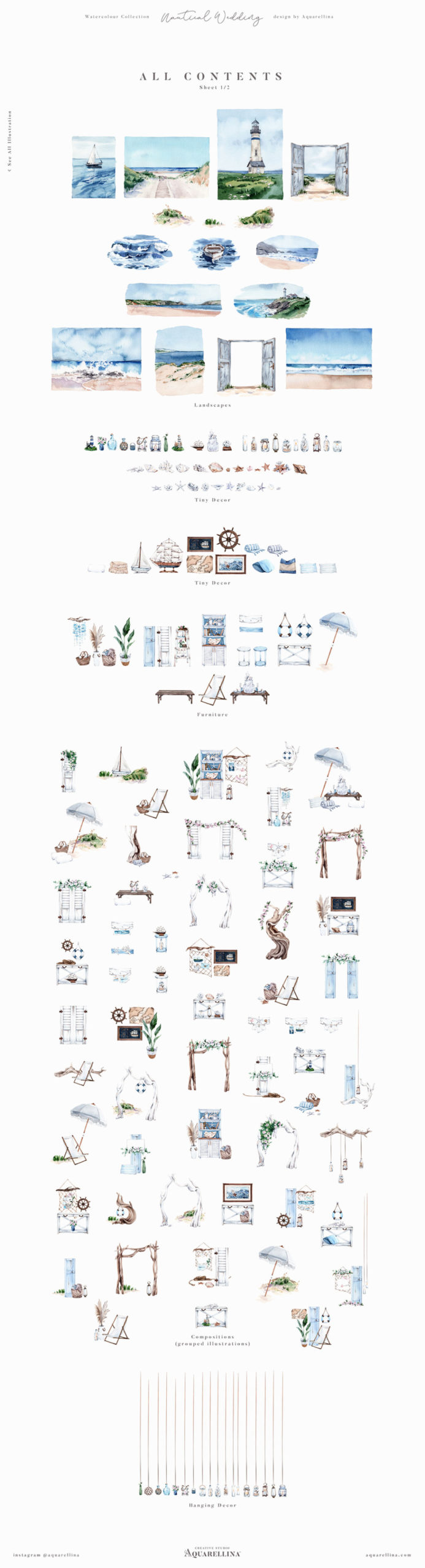 Nautical Beach Wedding Illustrations