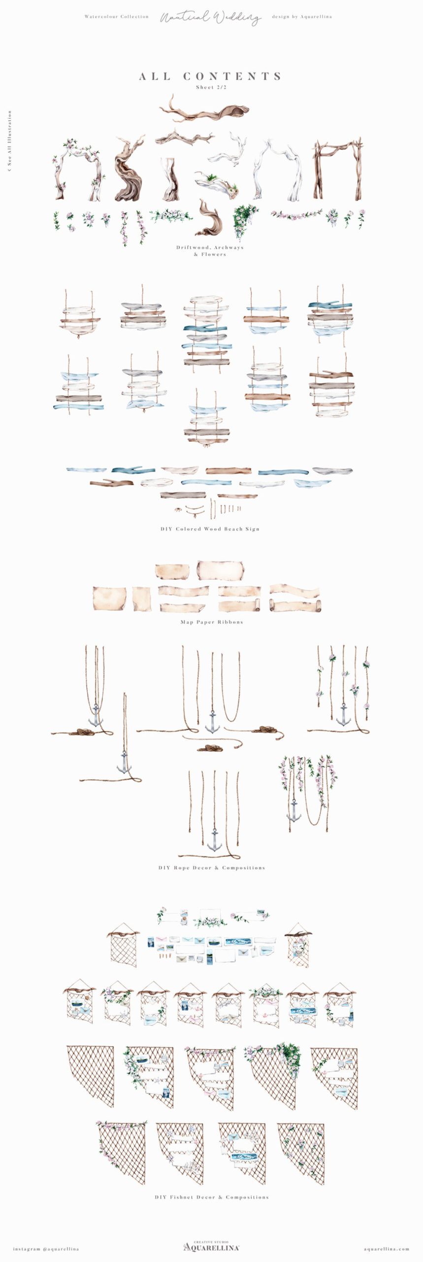 Nautical Beach Wedding Illustrations