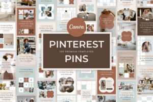 Pinterest Templates Canva Mint - Modern Retro Customizable Minimum Social Media Contents Marketing Design Pack