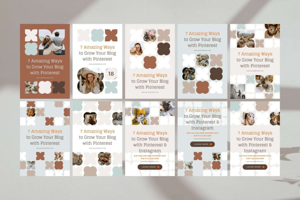Pinterest Templates Canva Mint - Modern Retro Customizable Minimum Social Media Contents Marketing Design Pack