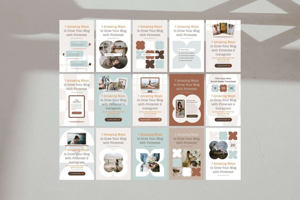 Pinterest Templates Canva Mint - Modern Retro Customizable Minimum Social Media Contents Marketing Design Pack