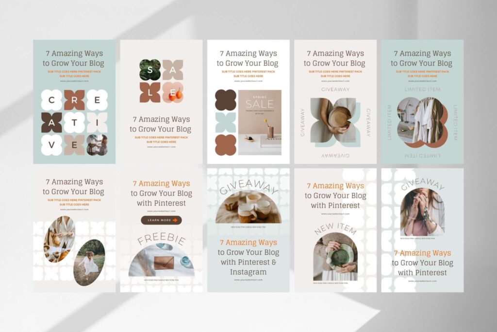 Pinterest Templates Canva Mint - Modern Retro Customizable Minimum Social Media Contents Marketing Design Pack