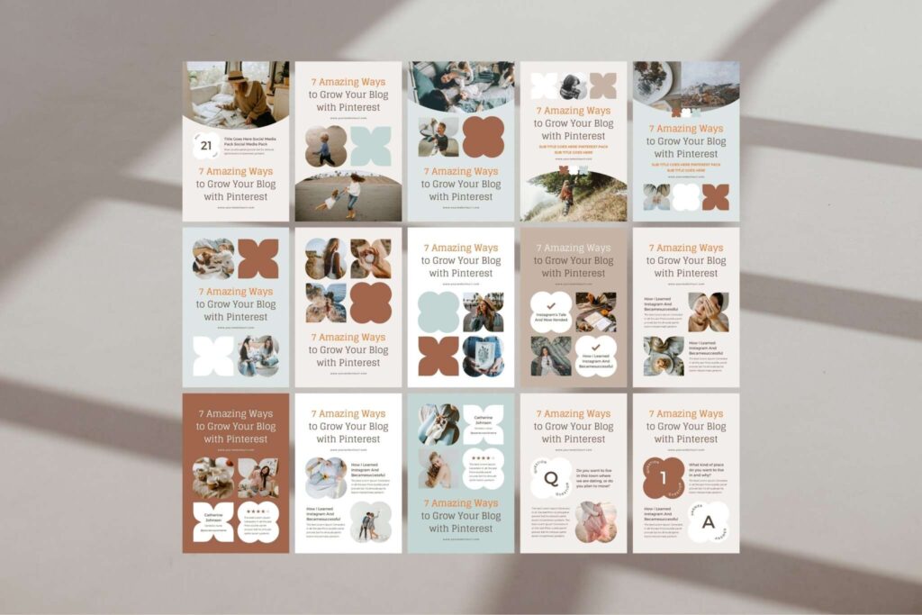 Pinterest Templates Canva Mint - Modern Retro Customizable Minimum Social Media Contents Marketing Design Pack