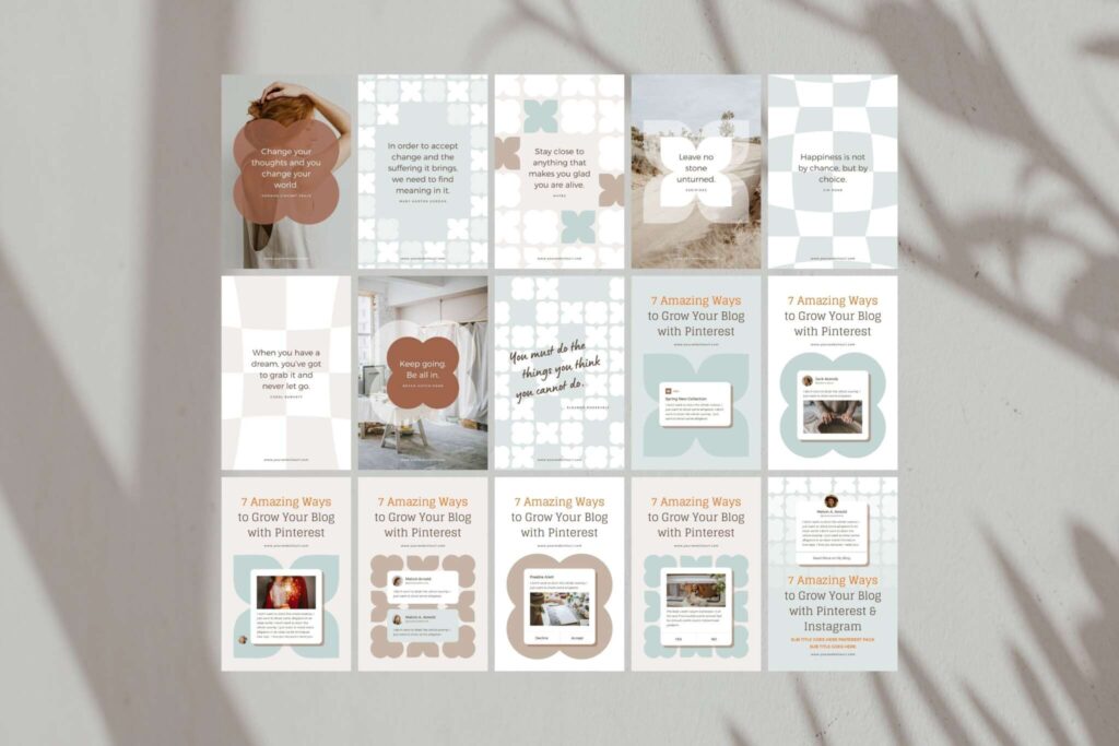 Pinterest Templates Canva Mint - Modern Retro Customizable Minimum Social Media Contents Marketing Design Pack