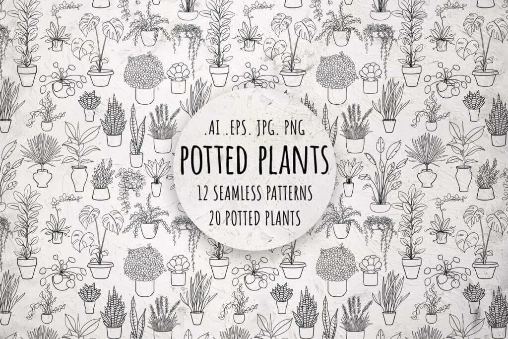 Potted Plants, Black and White Set