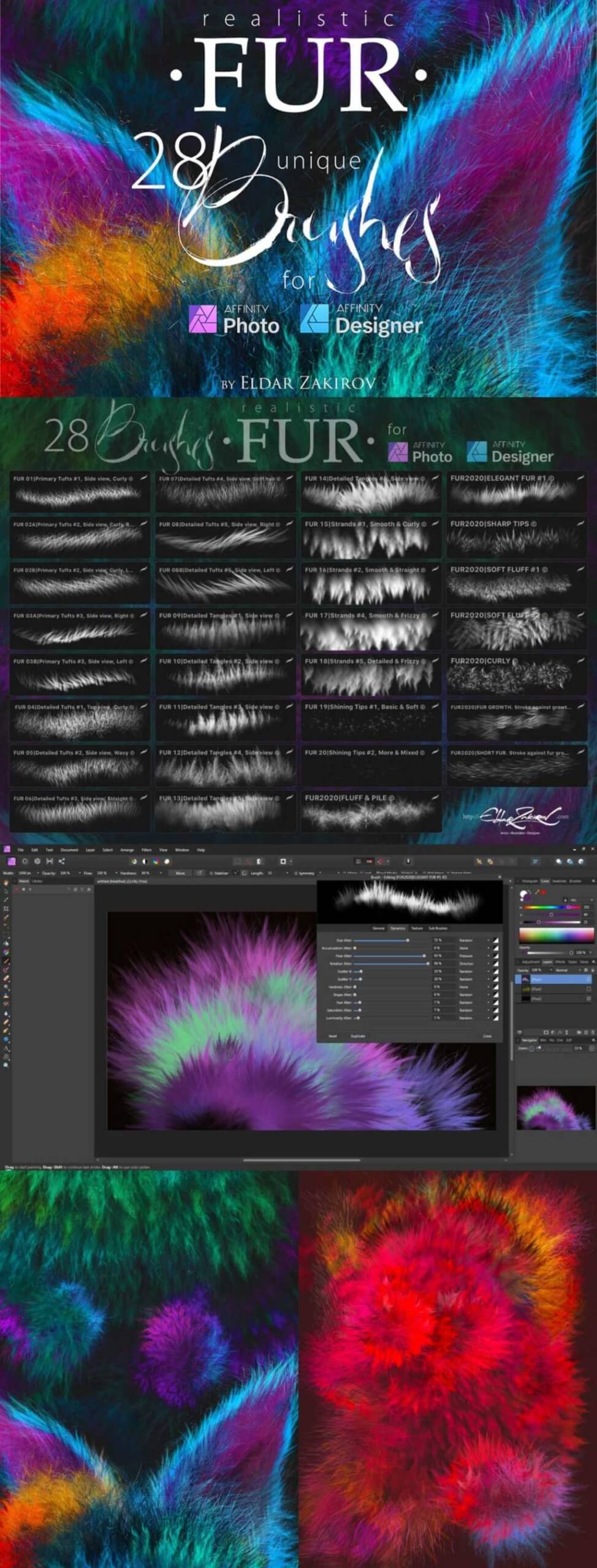 Realistic Fur Brushes 4 Affinity Photo & Designer