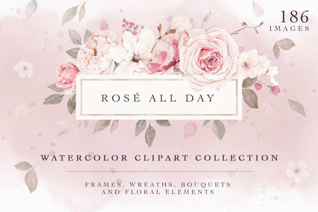 Rosé All Day Watercolor Clipart Collection
