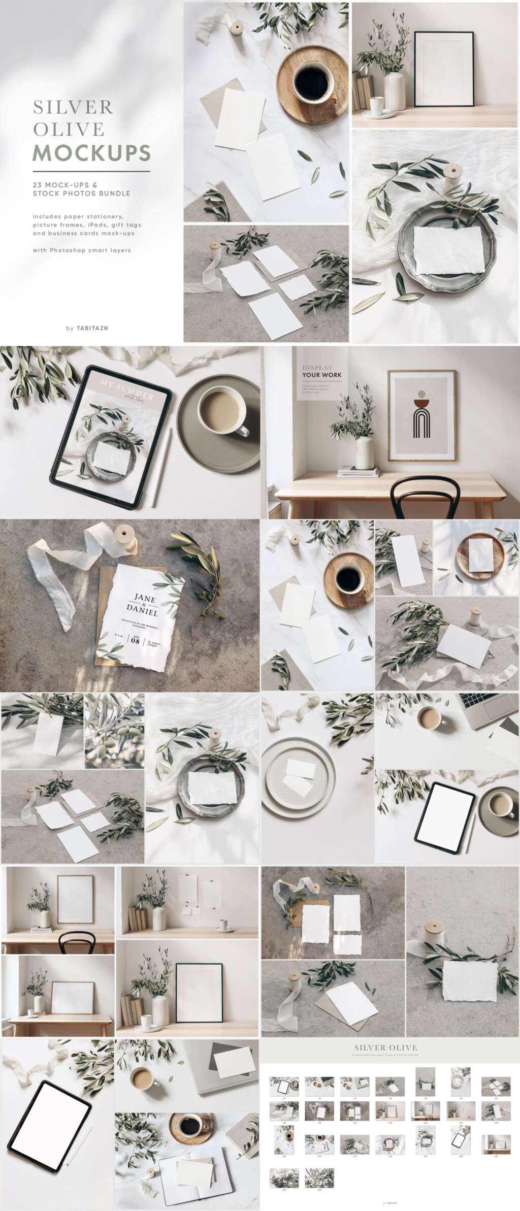 Silver Olive Wedding Stationery Mockups