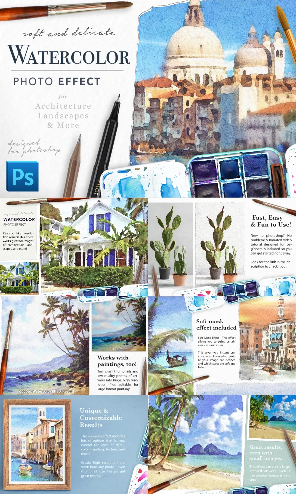Soft Watercolor Photo Effect Kit for Photoshop
