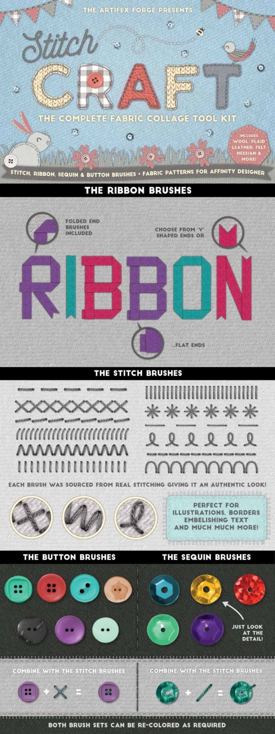 Stitch Craft Brushes, Styles & More: A Collection Of Stitch Craft Textures,  Styles, Brushes and Patterns For Adobe Illustrator