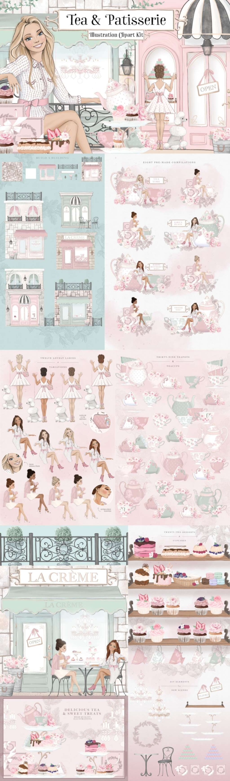 Tea & Patisserie Illustration Clipart Kit
