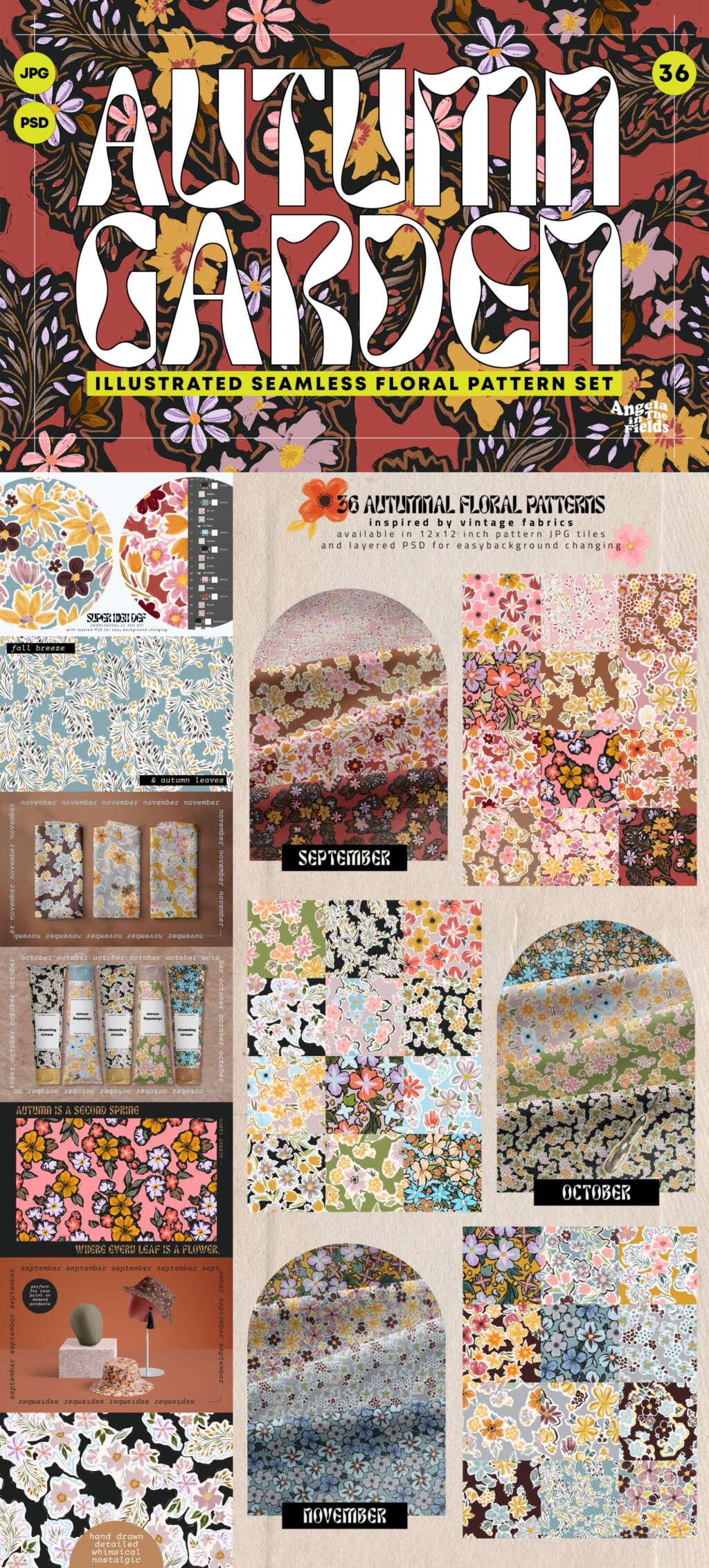 Autumn Garden Retro Floral Patterns