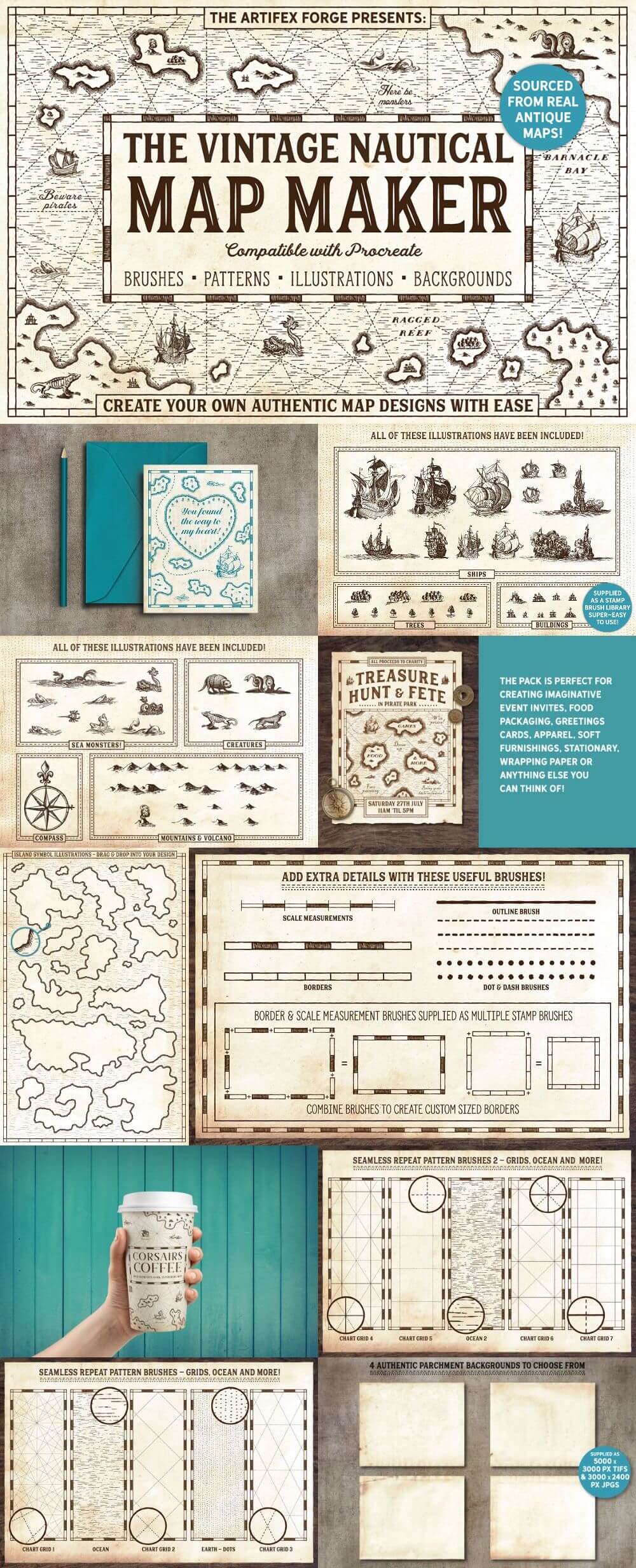 The Vintage Nautical Map Maker – Procreate