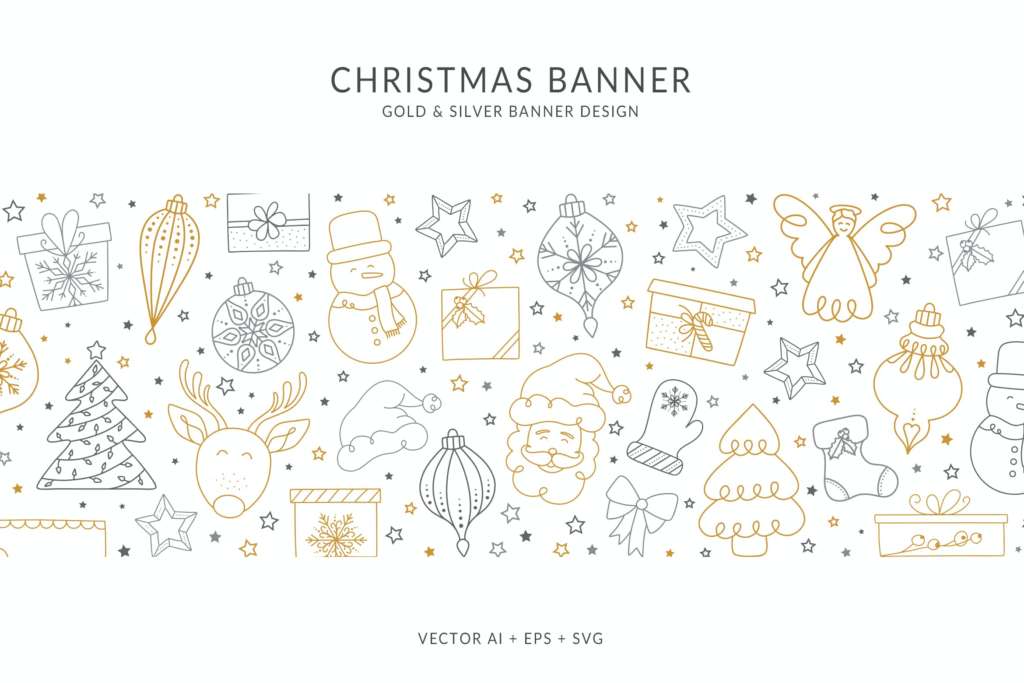 Christmas Banner with different Christmas Elements