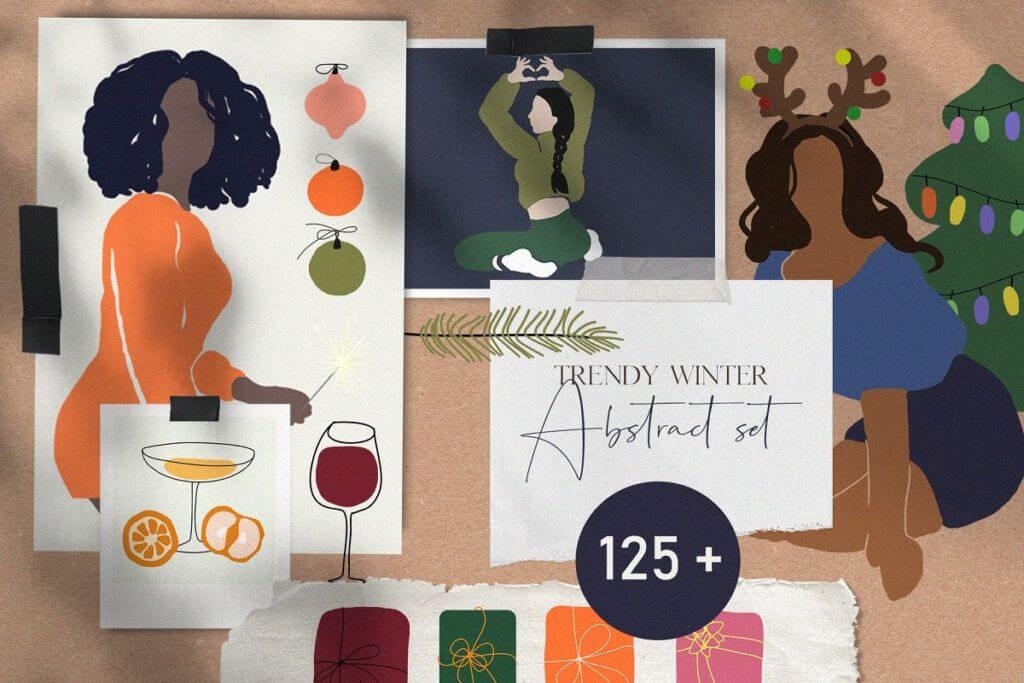 Trendy winter - abstract objects set