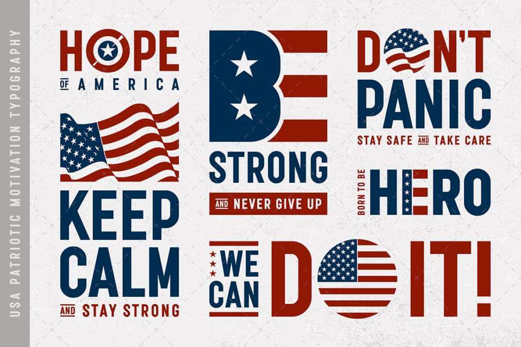 USA Patriotic Motivation Typography And Logos Set
