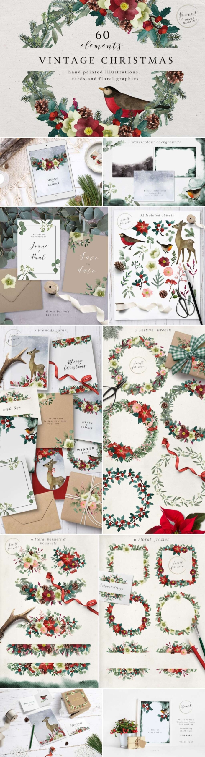 Vintage Christmas Watercolor Set