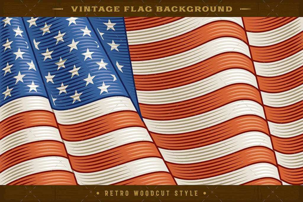 Vintage Flag Of USA. Close-up Background
