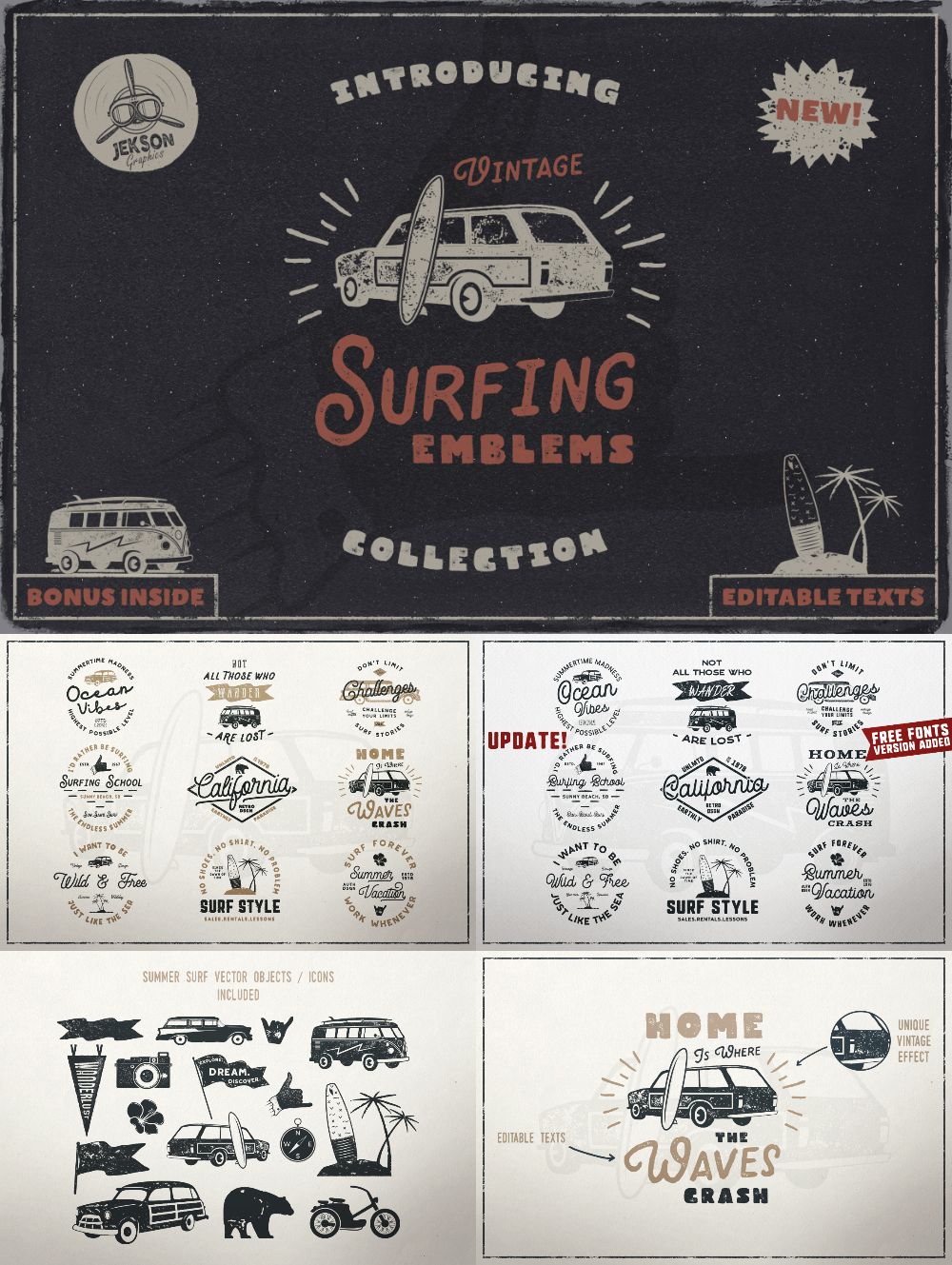 Vintage Surfing Logos Summer Set