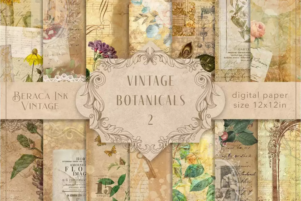 Vintage botanicals 2 digital paper background
