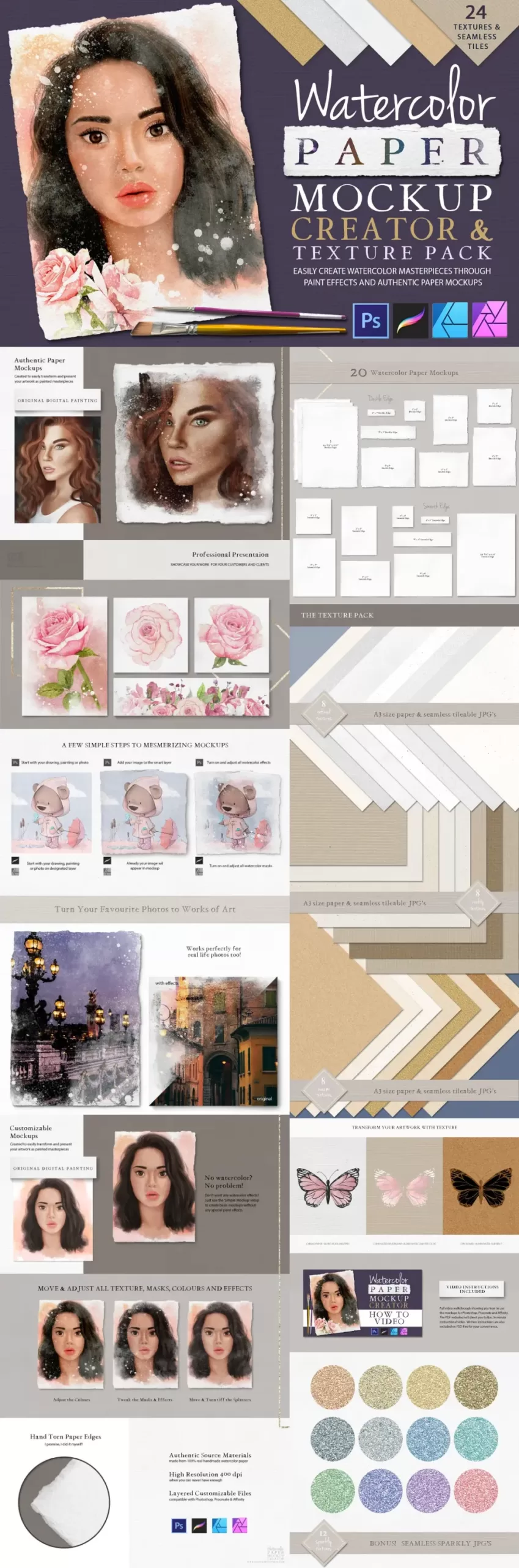 Watercolor Paper Mockup Creator & Texture Pack