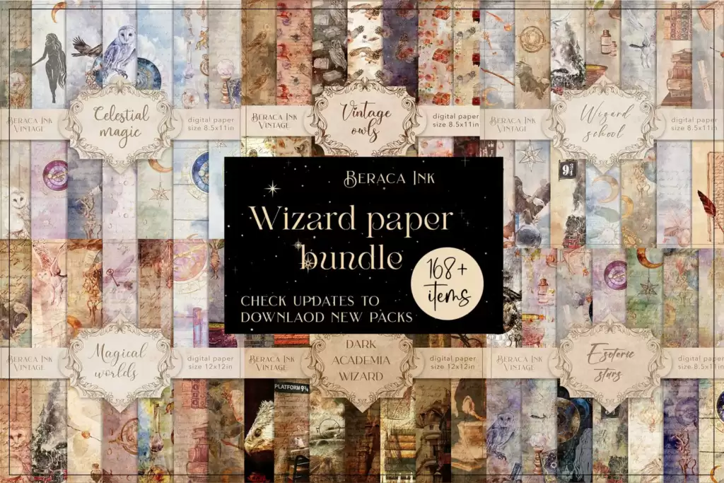 Wizard paper BUNDLE, magic background, vintage scrapbooking