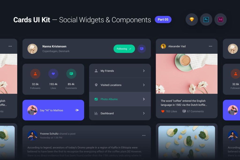 Cards UI Kit - Social Network Widgets & Components