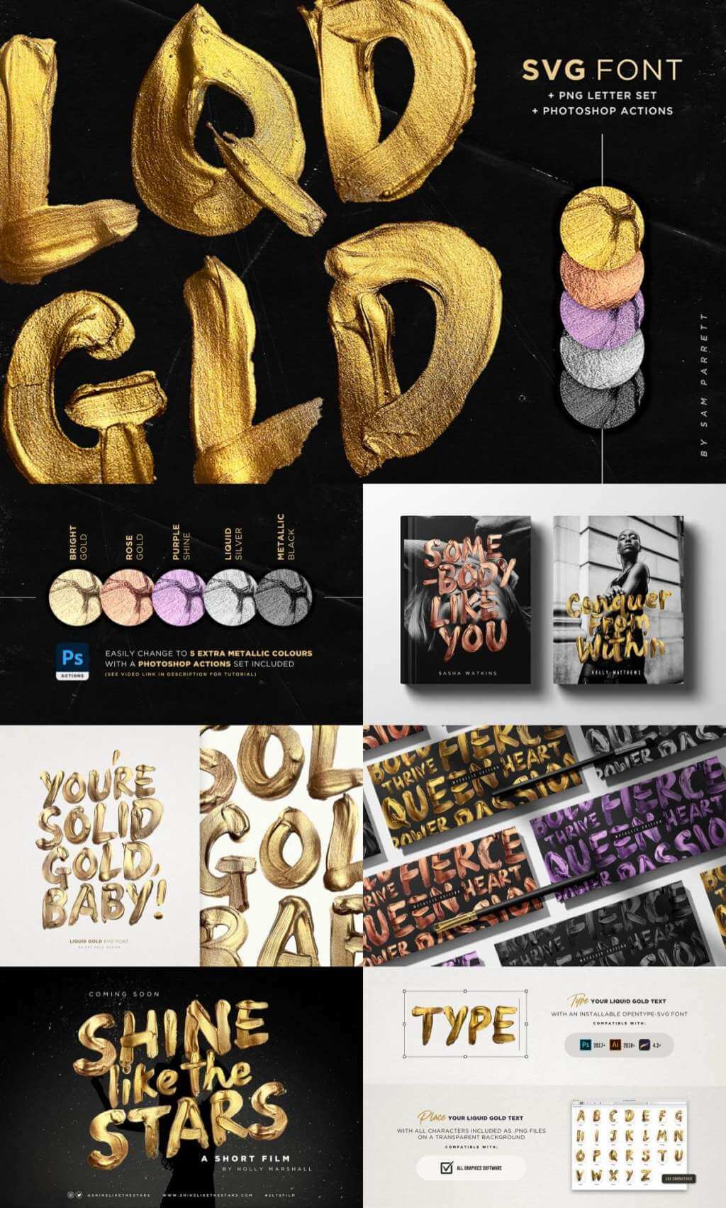 LIQUID GOLD SVG FONT + ACTIONS