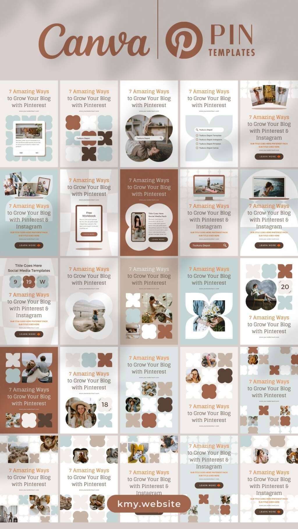 Pinterest Templates Canva Mint Modern Retro Customizable Minimum