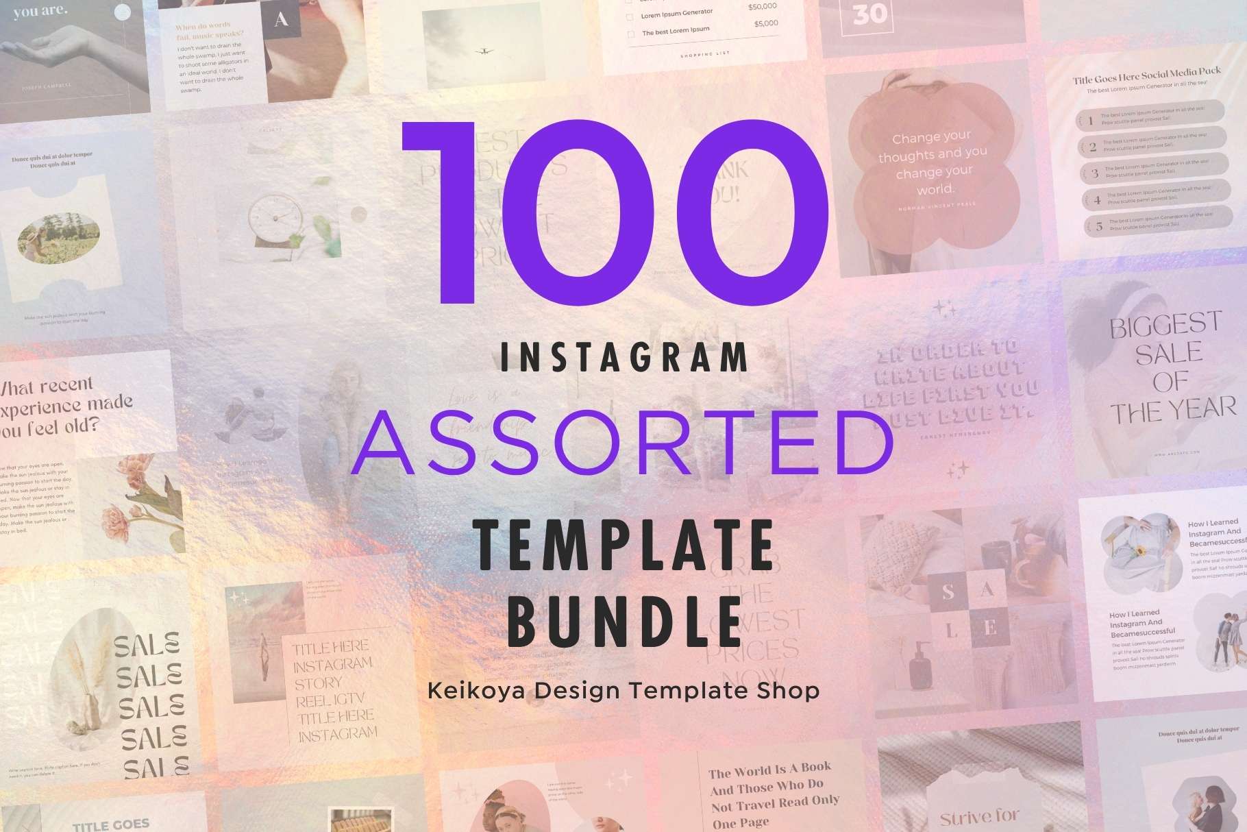 100 Instagram Templates Canva - Engagement Social Media Design Bundle - Quotes, Notification, CTA