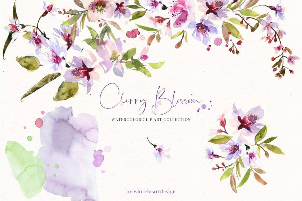 Cherry Blossom Watercolor Clip Art
