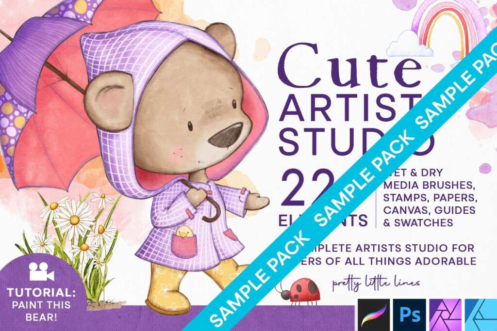 Cute Artist Studio – Brushes, Stamps & Texture Toolbox – Sample Pack
